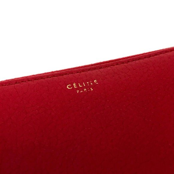 AUTHENTIC CELINE Leather Zip Around Long Wallet Red - Picture 7 of 9